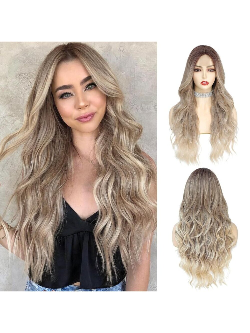 Women's Ash Blonde Natural 26 Inch Natural Looking Heat Resistant Long Wavy Wigs